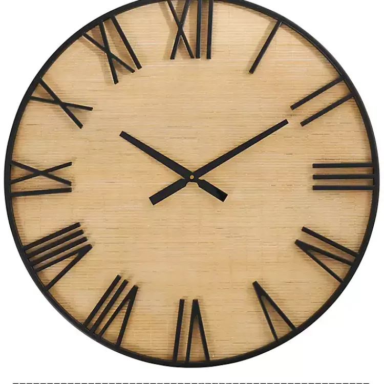 Clocks-Kirklands Home Black Metal Natural Wood Wall Clock