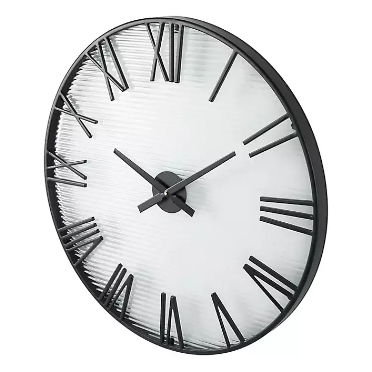 Clocks-Kirklands Home Black Metal Clear Glass Wall Clock