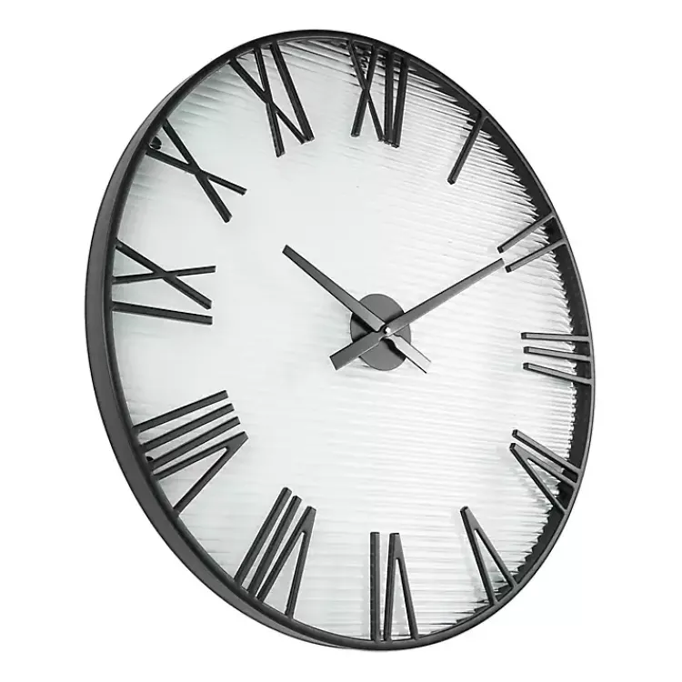 Clocks-Kirklands Home Black Metal Clear Glass Wall Clock