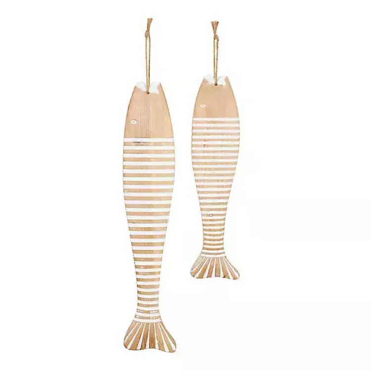 Wall Plaques-Kirklands Home Wood Striped Fish Wall Plaques, Set of 2 Brown