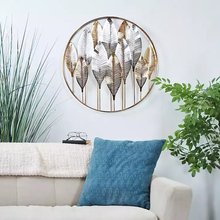 Wall Plaques-Kirklands Home Metallic Gold and Silver Layered Leaf Wall Plaque