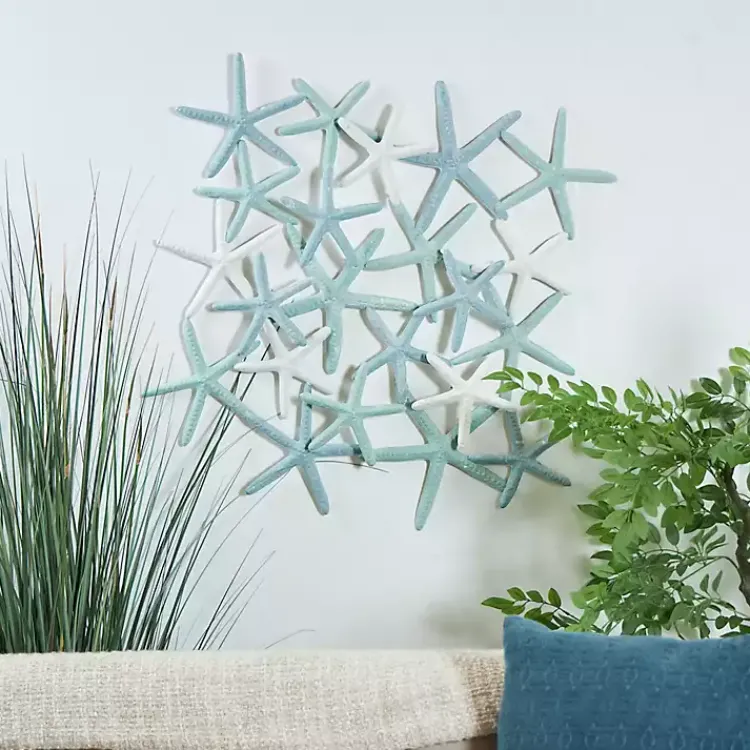 Wall Plaques-Kirklands Home Light Blue Metal Overlapping Starfish Wall Plaque