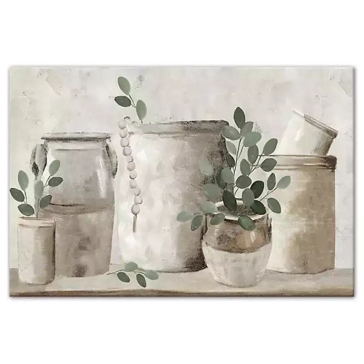 Canvas Art-Kirklands Home Neutral Greenery Pottery Canvas Art Print Gray