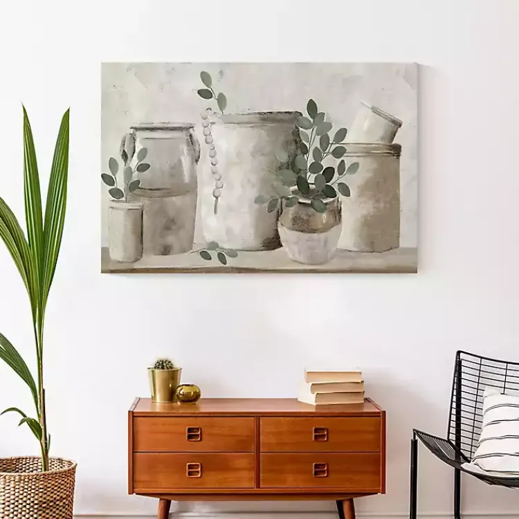 Canvas Art-Kirklands Home Neutral Greenery Pottery Canvas Art Print Gray