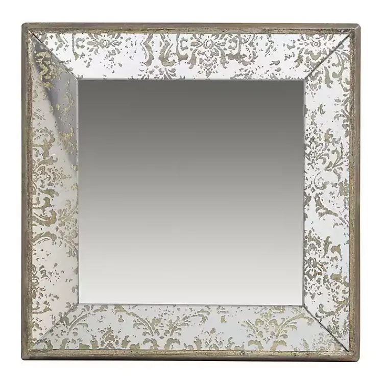 Decorative Mirrors-Kirklands Home Silver Floral Square Wood Wall Mirror