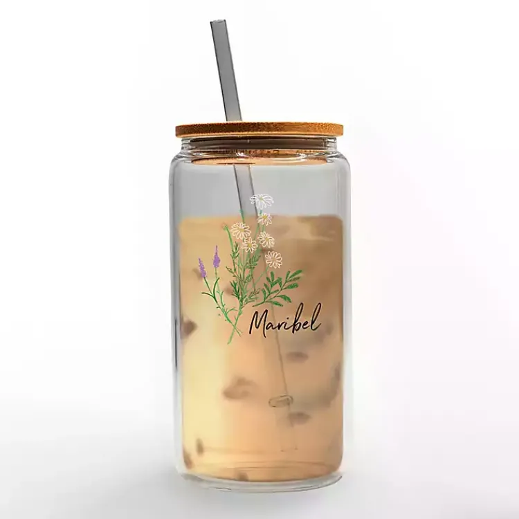 Monogram Kitchen Decor-Kirklands Home Personalized Wildflower Floral Glass Cup