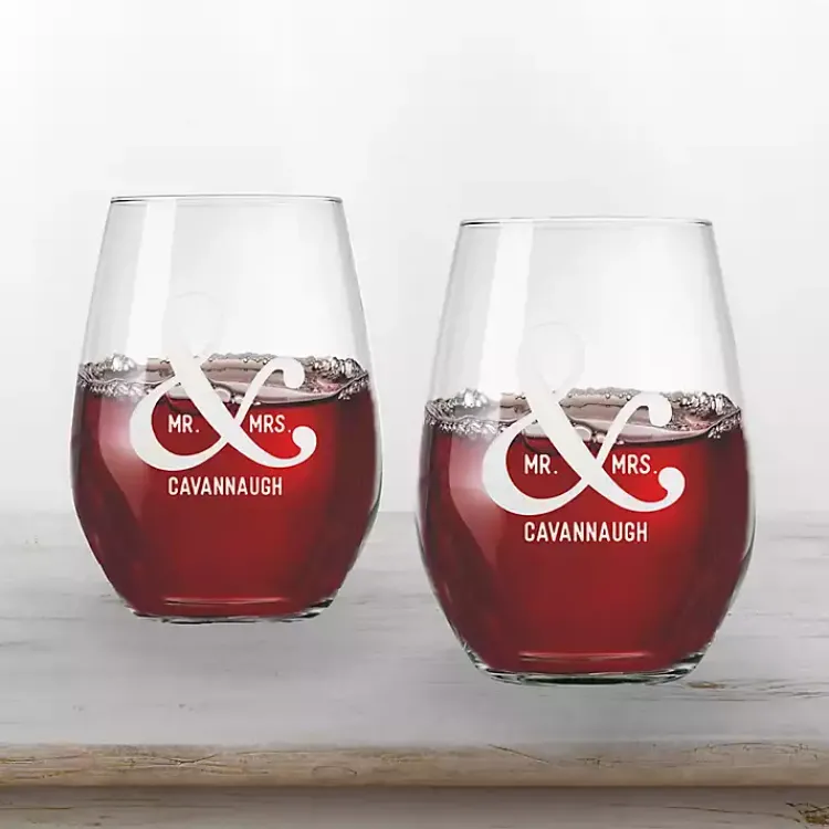 Glassware & Drinkware-Kirklands Home Personalized Mr. & Mrs. Wine Glasses, Set of 2