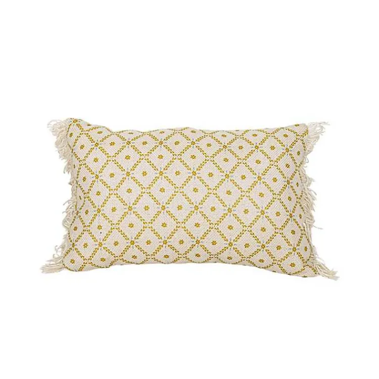 Outdoor Cushions & Pillows-Kirklands Home Mustard Geometric Floral Indoor/Outdoor Pillow