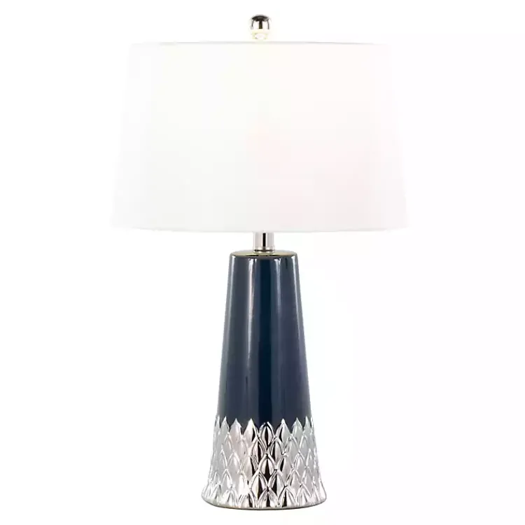 Table Lamps-Kirklands Home Navy and Silver Piper Table Lamp White