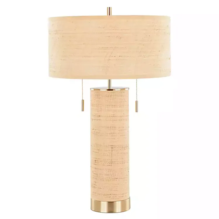 Table Lamps-Kirklands Home Natural Rattan and Gold Metal Table Lamp