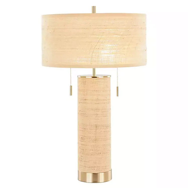 Table Lamps-Kirklands Home Natural Rattan and Gold Metal Table Lamp