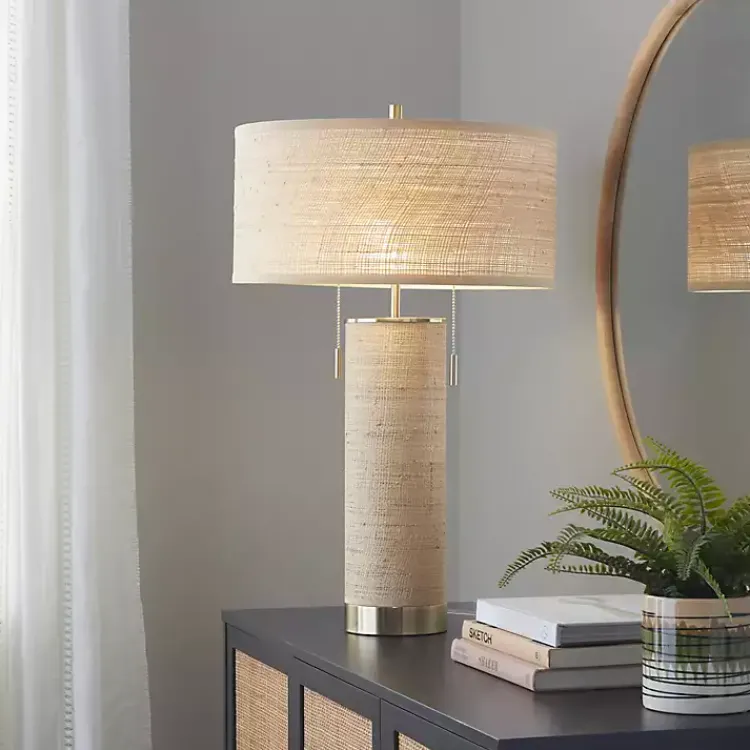 Table Lamps-Kirklands Home Natural Rattan and Gold Metal Table Lamp