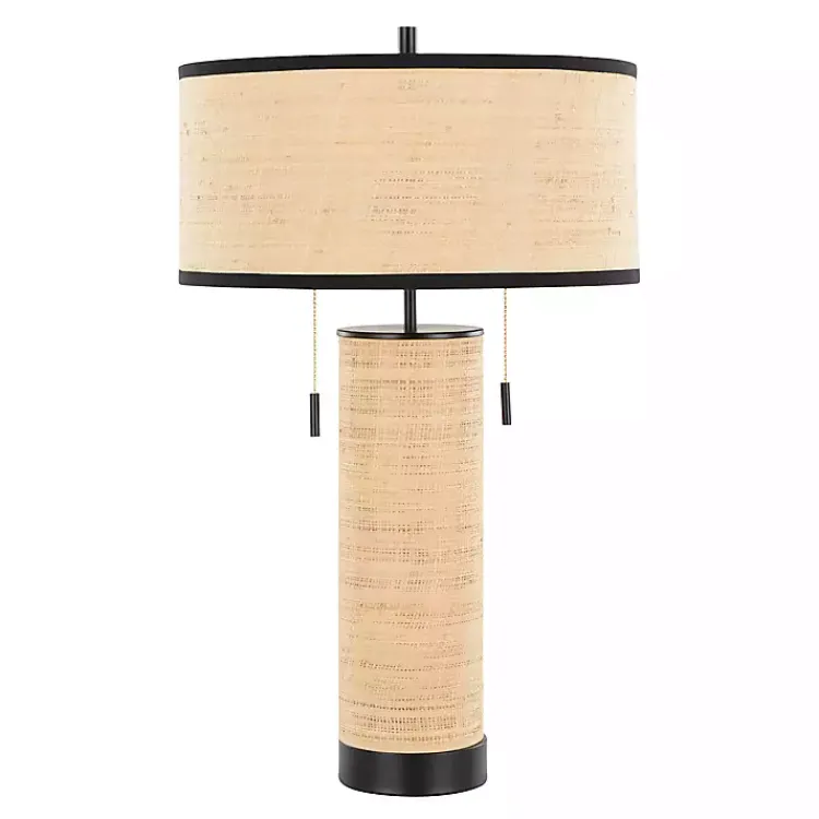 Table Lamps-Kirklands Home Natural Rattan and Black Metal Table Lamp