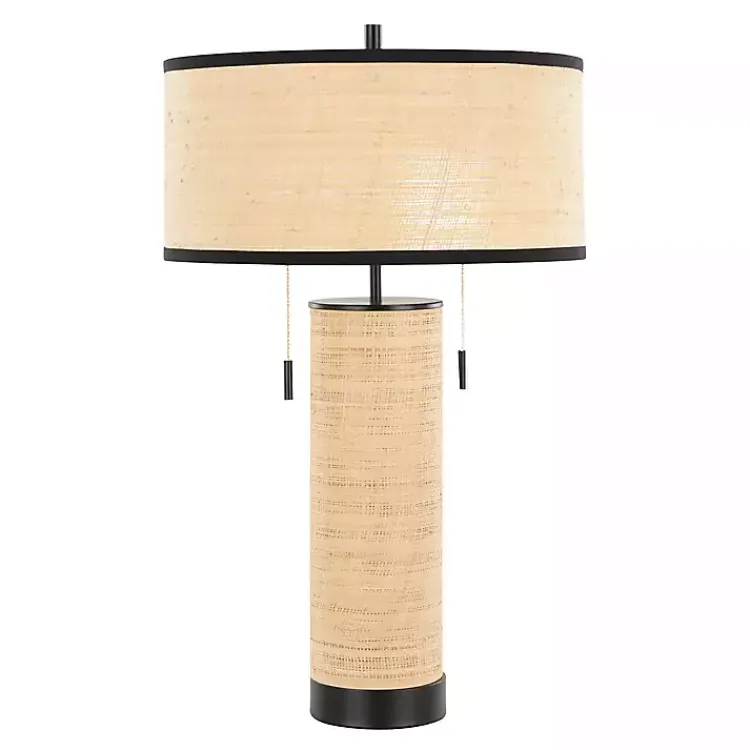 Table Lamps-Kirklands Home Natural Rattan and Black Metal Table Lamp