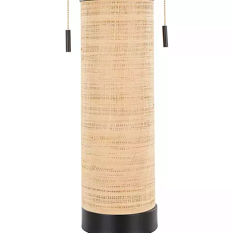 Table Lamps-Kirklands Home Natural Rattan and Black Metal Table Lamp