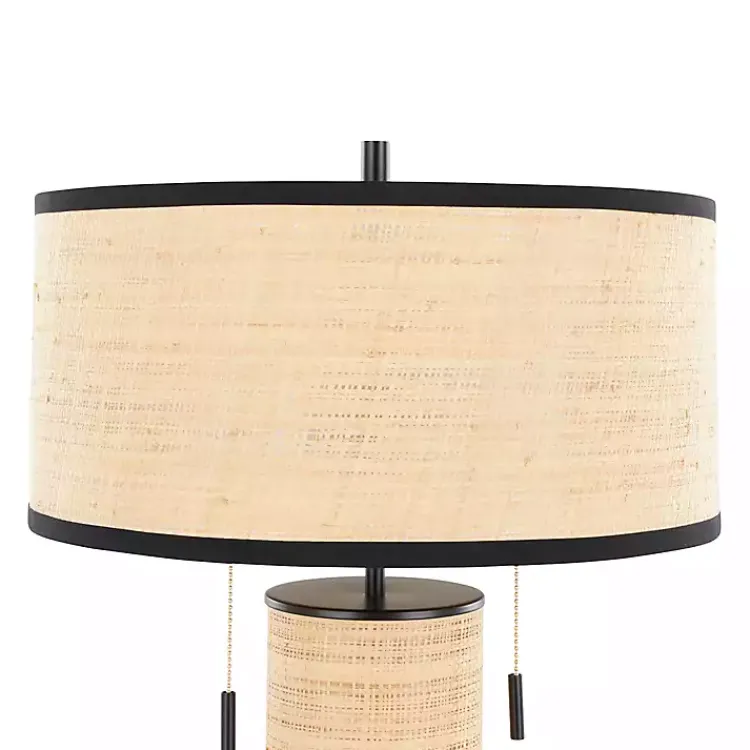 Table Lamps-Kirklands Home Natural Rattan and Black Metal Table Lamp