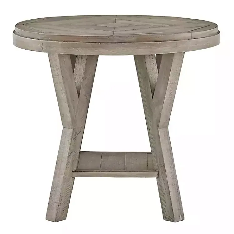 Accent & End Tables-Kirklands Home Graywash Round Reclaimed Pine Accent Table Brown