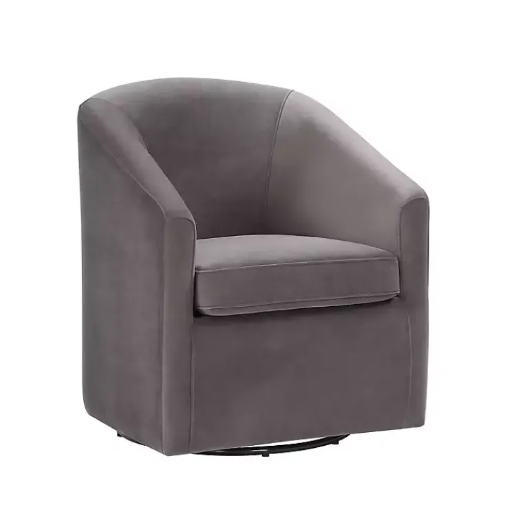 Accent Chairs-Kirklands Home Fog Velvet Swivel Barrel Accent Chair Gray