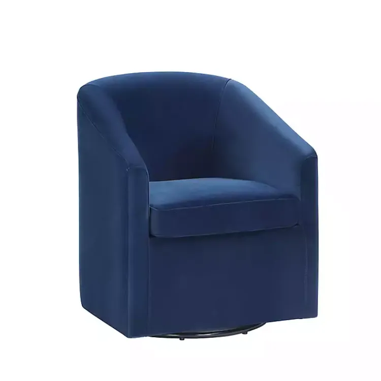 Accent Chairs-Kirklands Home Indigo Velvet Swivel Barrel Accent Chair Blue