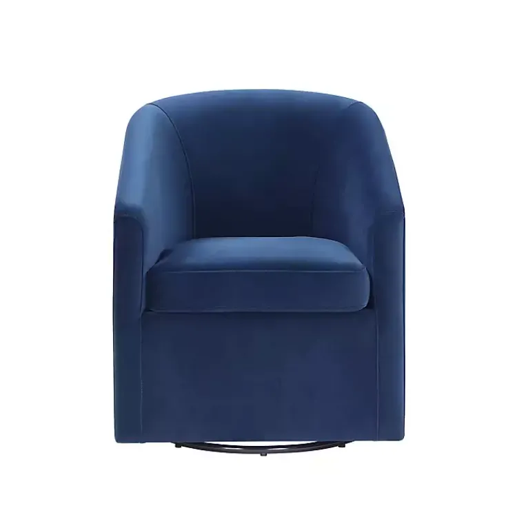 Accent Chairs-Kirklands Home Indigo Velvet Swivel Barrel Accent Chair Blue