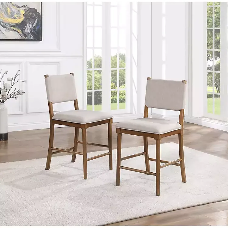 Bar Stools & Counter Height Stools-Kirklands Home Oslo Cream Upholstered Counter Stools, Set of 2 Ivory