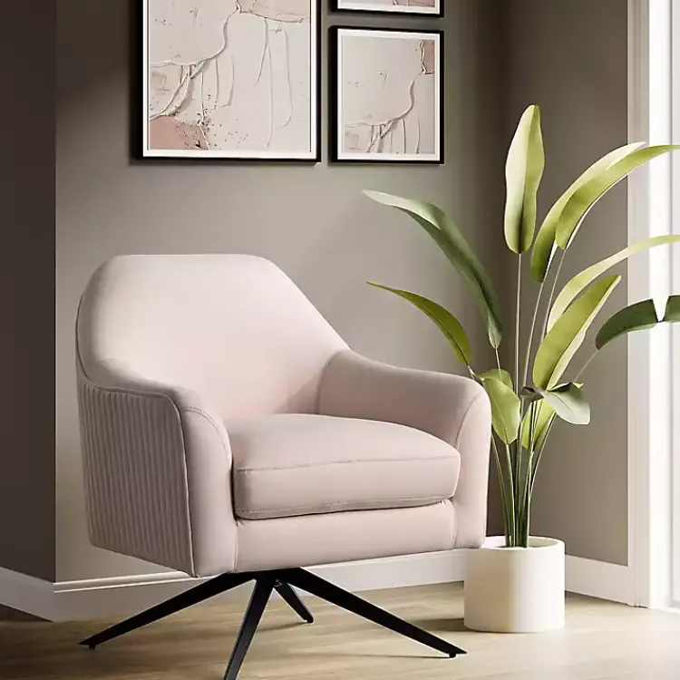 Accent Chairs-Kirklands Home Blush Velvet Swivel Accent Chair Pink