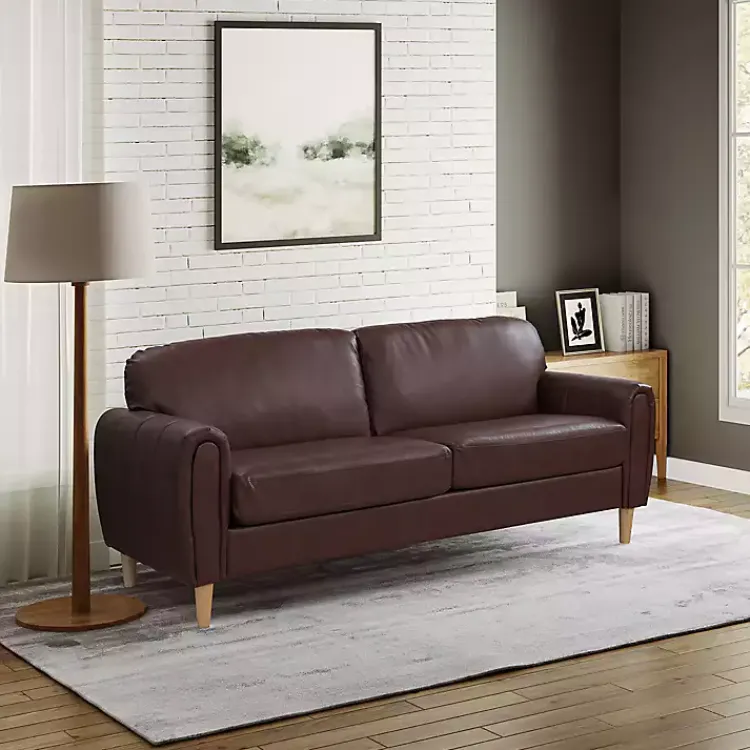 Sofas & Loveseats-Kirklands Home Faux Leather Lyon Sofa Brown