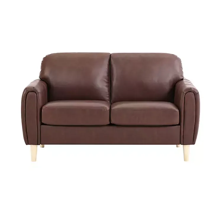 Sofas & Loveseats-Kirklands Home Faux Leather Lyon Loveseat Brown