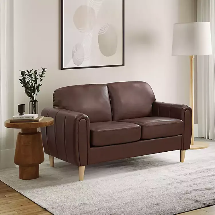 Sofas & Loveseats-Kirklands Home Faux Leather Lyon Loveseat Brown