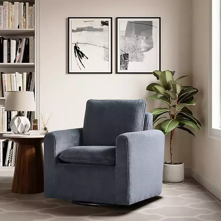 Accent Chairs-Kirklands Home Charcoal Sherpa Peri Swivel Armchair Gray