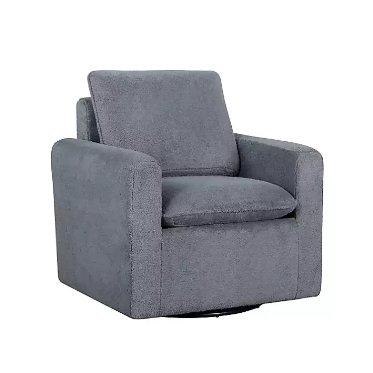 Accent Chairs-Kirklands Home Charcoal Sherpa Peri Swivel Armchair Gray