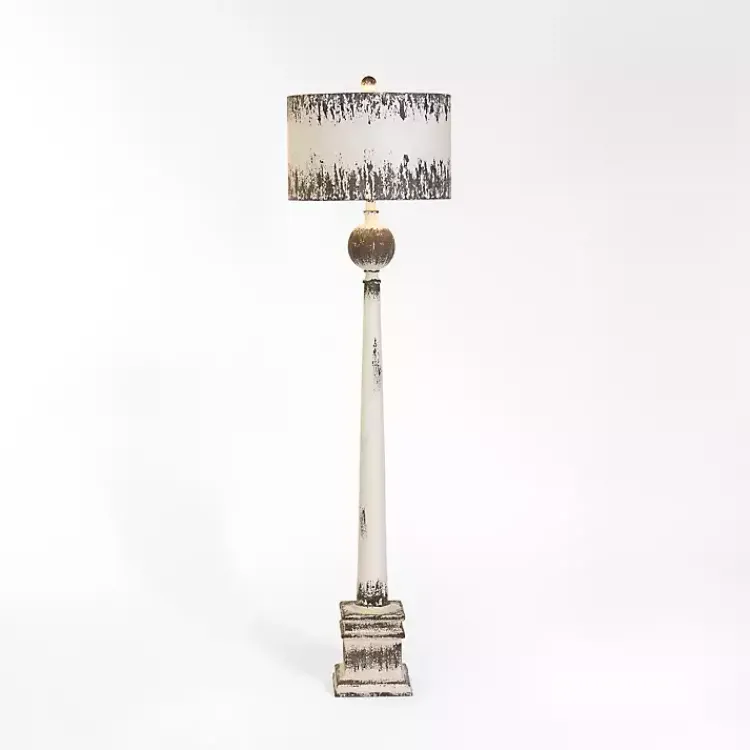 Floor Lamps-Kirklands Home French Distressed White Floor Lamp