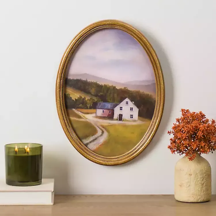 Framed Art-Kirklands Home Barn Landscape Oval Framed Art Print