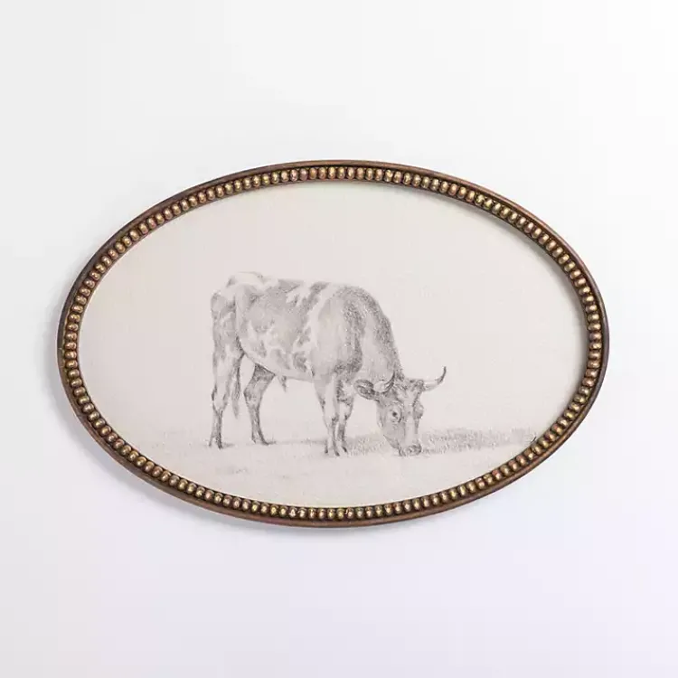 Framed Art-Kirklands Home Oval Cow Sketch Beaded Framed Art Print