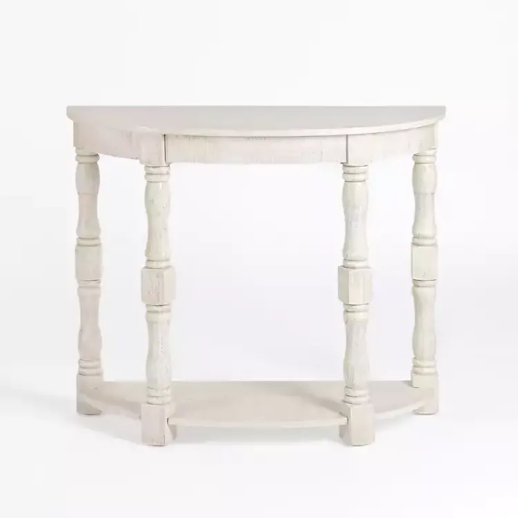Console Tables-Kirklands Home Savannah Cream Distressed Half Moon Console Table White