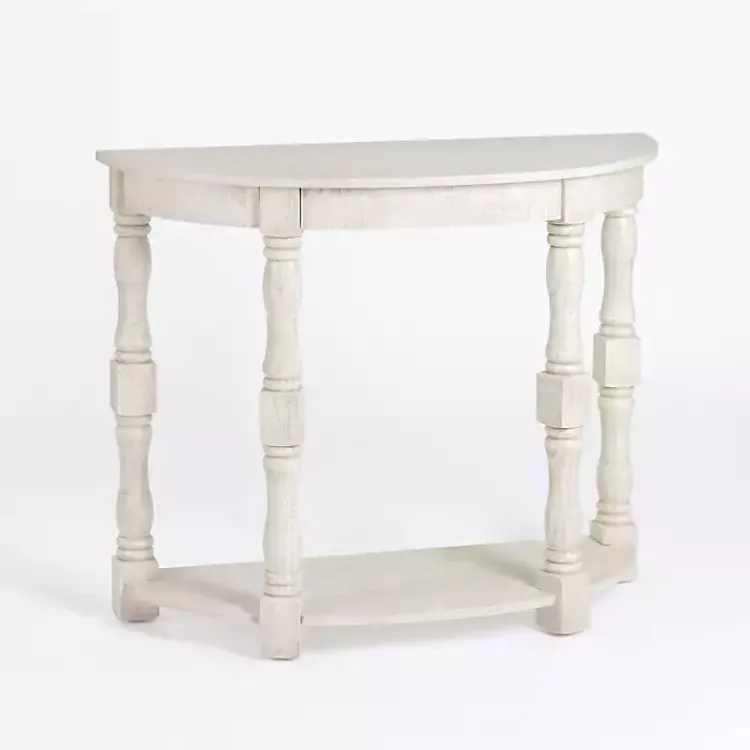 Console Tables-Kirklands Home Savannah Cream Distressed Half Moon Console Table White