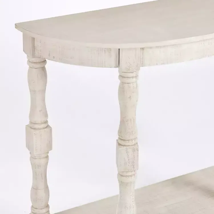 Console Tables-Kirklands Home Savannah Cream Distressed Half Moon Console Table White