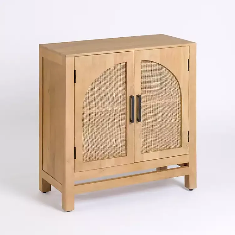 Cabinets & Sideboards-Kirklands Home Natural Arch Cane and Wood Cabinet Tan