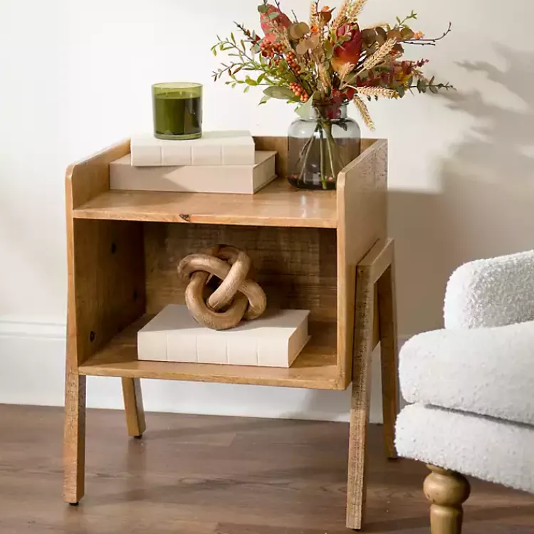 Accent & End Tables-Kirklands Home Natural Mango Wood Cubby Side Table Brown