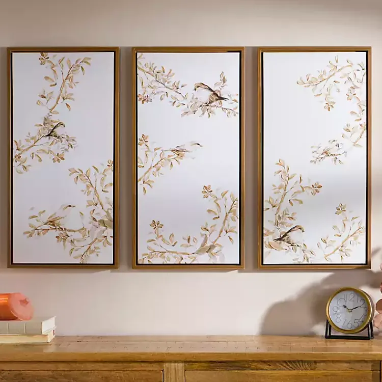 Canvas Art-Kirklands Home Neutral Birds Framed Canvas Art Prints, Set of 3
