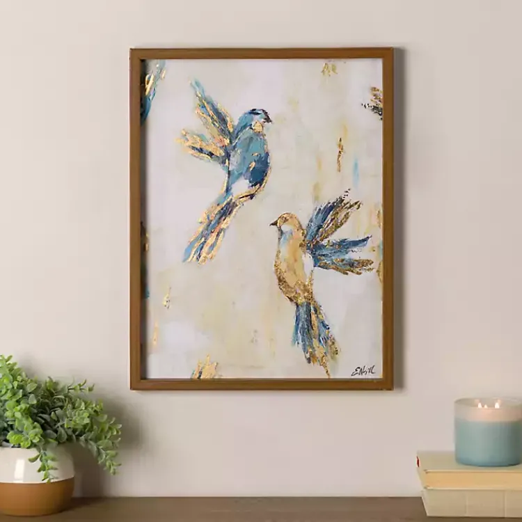 Framed Art-Kirklands Home Blue and Gold Birds Framed Art Print