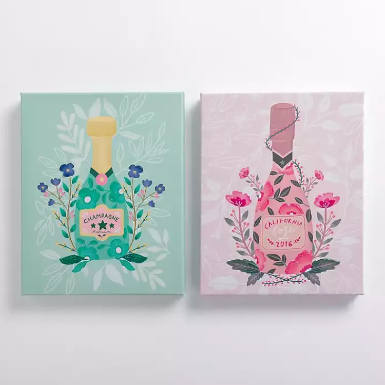 Canvas Art-Kirklands Home Floral Wine Bottles Canvas Art Prints, Set of 2