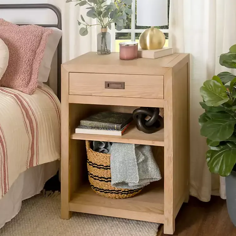 Cabinets & Sideboards-Kirklands Home Natural Wood Open Shelf Modular Cabinet Tan