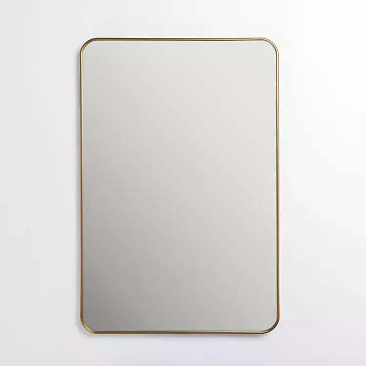 Framed Mirrors-Kirklands Home Antique Brass Nouveau Linear Curved Corner Mirror Gold