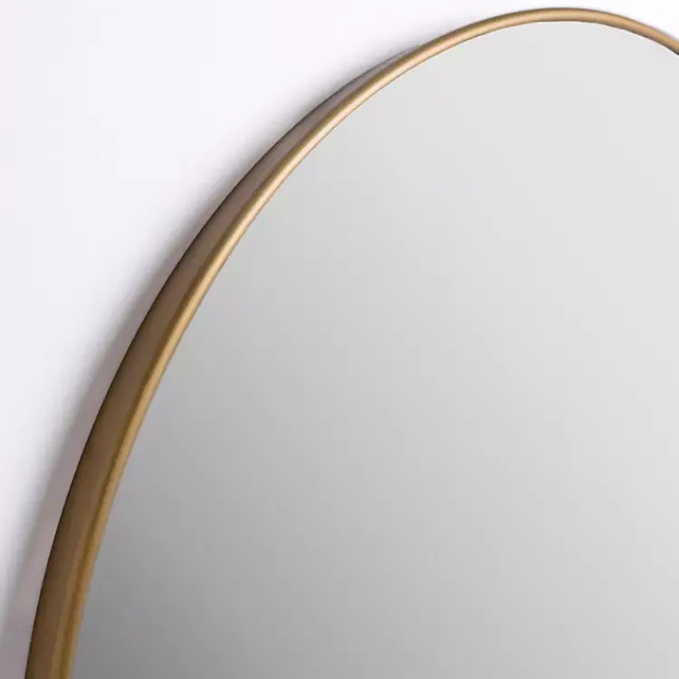 Framed Mirrors-Kirklands Home Antique Brass Nouveau Linear Round Mirror Gold