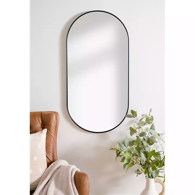 Framed Mirrors-Kirklands Home Oblong Black Nouveau Linear Wall Mirror