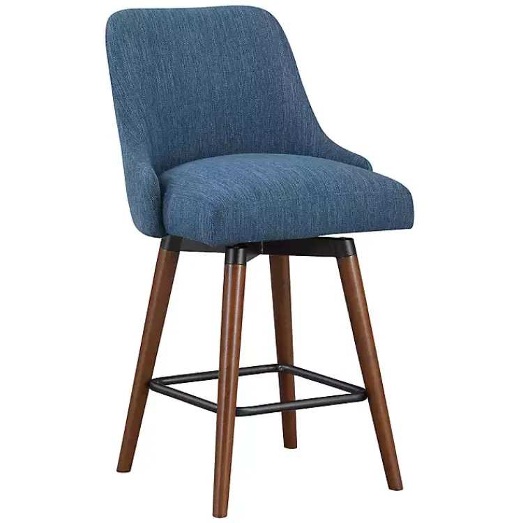 Bar Stools & Counter Height Stools-Kirklands Home Navy Mid-Century Modern Swivel Counter Stool Blue