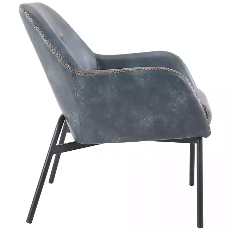 Accent Chairs-Kirklands Home Navy Faux Leather Scoop Accent Chair Blue