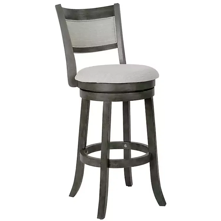 Bar Stools & Counter Height Stools-Kirklands Home Antique Gray Upholstered Swivel Bar Stool Ivory