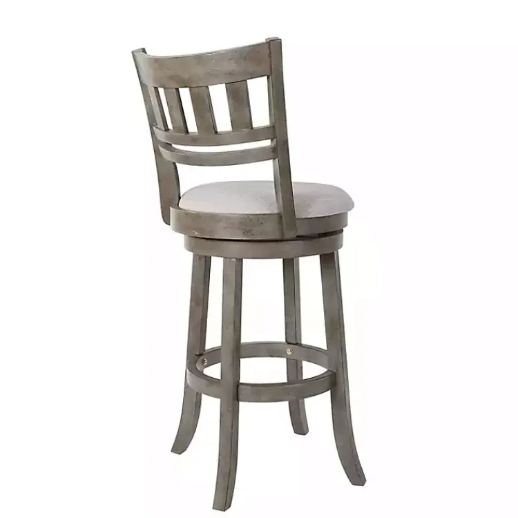 Bar Stools & Counter Height Stools-Kirklands Home Slatted Back Upholstered Swivel Bar Stool Gray